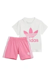 Adidas Originals Kids' Trefoil Graphic Cotton T-shirt & Shorts Set In Pink Fusion