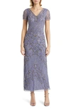 Pisarro Nights Beaded Mesh Column Gown In Violet