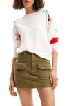 Desigual Elegant Crew Neck Sweater With Contrast Details In White