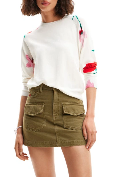 Desigual Watercolour Floral Pullover In White