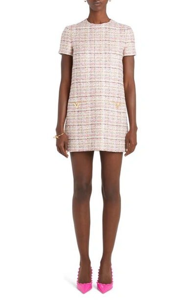 Valentino Logo Detail Metallic Tweed Minidress In Multicolor Lurex