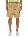 Vivienne Westwood Print Mesh Shorts With Fringed Hem In Multicolour