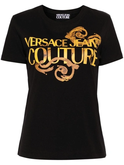 Versace Jeans Couture Logo-print Cotton T-shirt In Nero E Oro