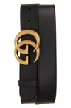 Gucci Gg Logo Leather Belt In Black
