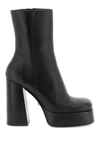 Versace Leather Platform Booties With Inner Zip 13cm