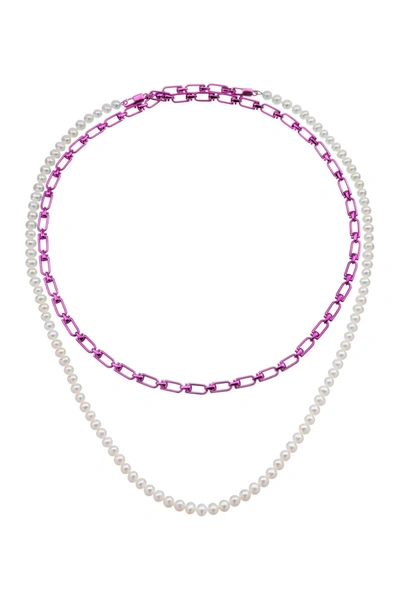 Eéra Reine Double Necklace With Pearls In Mixed Colours