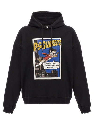 Dsquared2 Betty Boop Printed Cotton Hoodie In Black