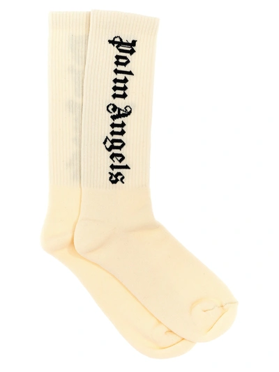 Palm Angels Classic Logo Cotton Blend Crew Socks In Butter