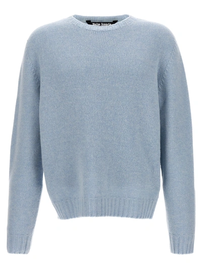 Palm Angels Curved Logo Wool-blend Sweater In Light Blue
