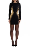 House Of Cb Domenica Foil Long Sleeve Minidress In Black
