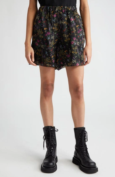 Max Mara Floral Silk Organza Shorts In Black