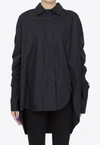 Attico Black Oversized Asymmetric Shirt With Studs In Cotton In Black