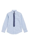 Tommy Hilfiger Kids' H Print Stretch Dress Shirt With Tie In Blue