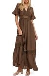 Wishlist Short Sleeve Crochet Dress In Chocolate