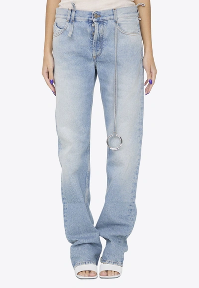 Attico Basic Straight-leg Embellished Jeans In Blue