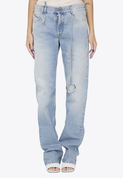 Attico Logo-ring Mid-rise Tapered Jeans In Blue
