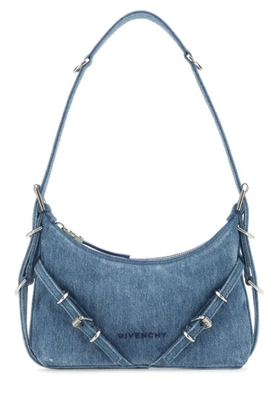 Givenchy Mini Voyou Shoulder Bag In Washed Denim In Blue
