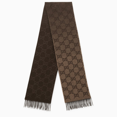 Gucci Beige/brown Cashmere Scarf With Logo Women In Cream