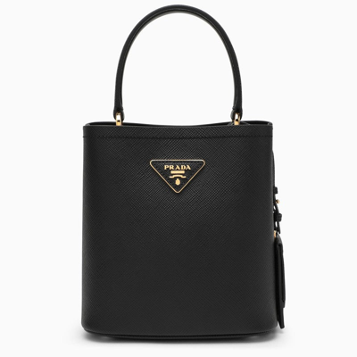Prada Panier Small Bag In Black Saffiano Women In Brown