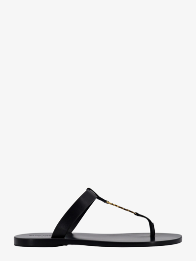 Saint Laurent Women's Cassandre Slide Sandals In Smooth Leather In Black