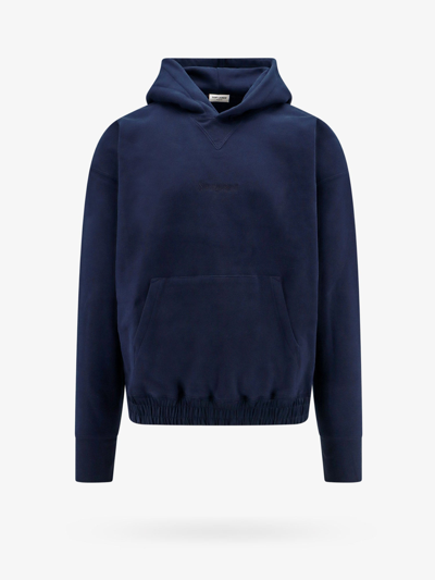 Saint Laurent Kangaroo Pocket Hooded Sweater In Blue