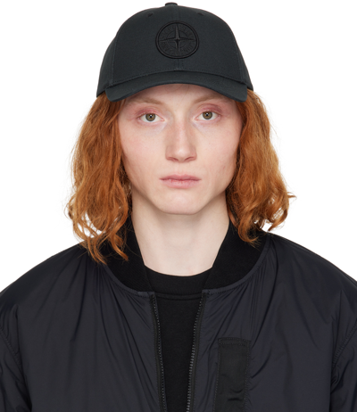 Stone Island Black Embroidered Cap In A0029 Black