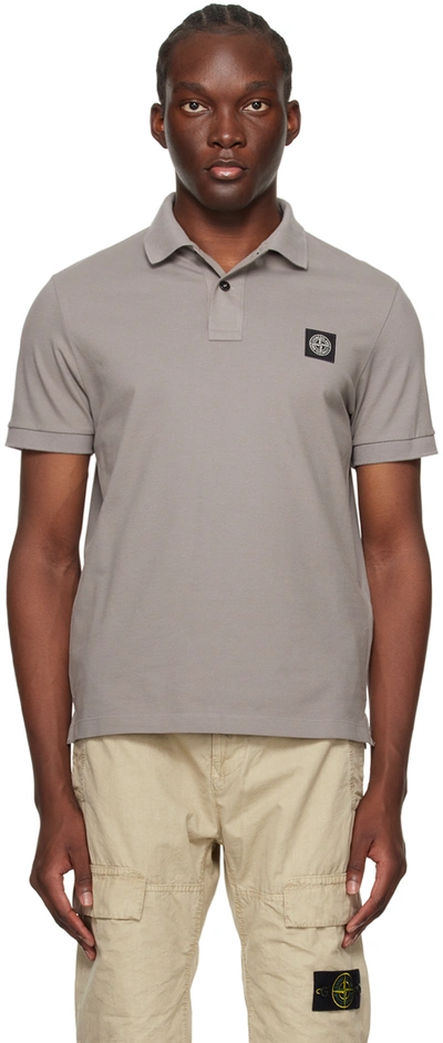 Stone Island Grey Patch Polo In White