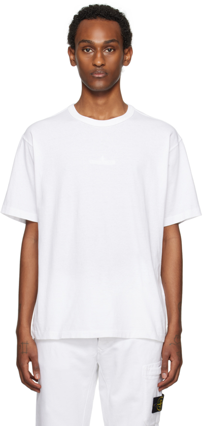 Stone Island White Embroidered T-shirt In V0001 White
