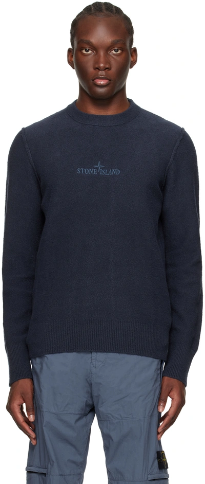 Stone Island Navy Embroidered Sweater In V0020 Navy Blue