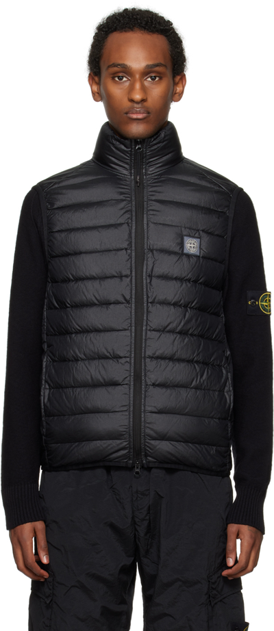 Stone Island Black Loom Woven Chambers Down Vest In V0029 Black