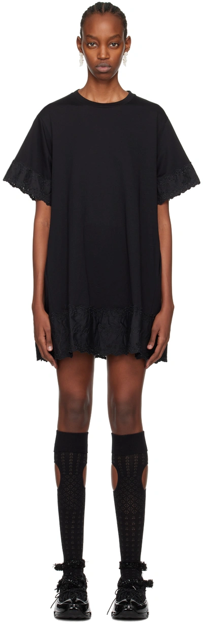 Simone Rocha Black A-line T-shirt Minidress In Black/black