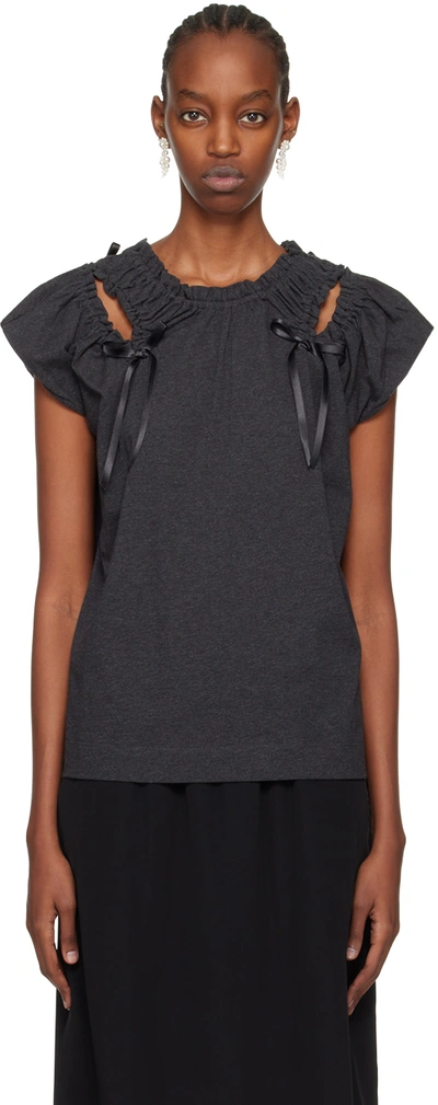 Simone Rocha Grey Shoulder Bite T-shirt In Charcoal