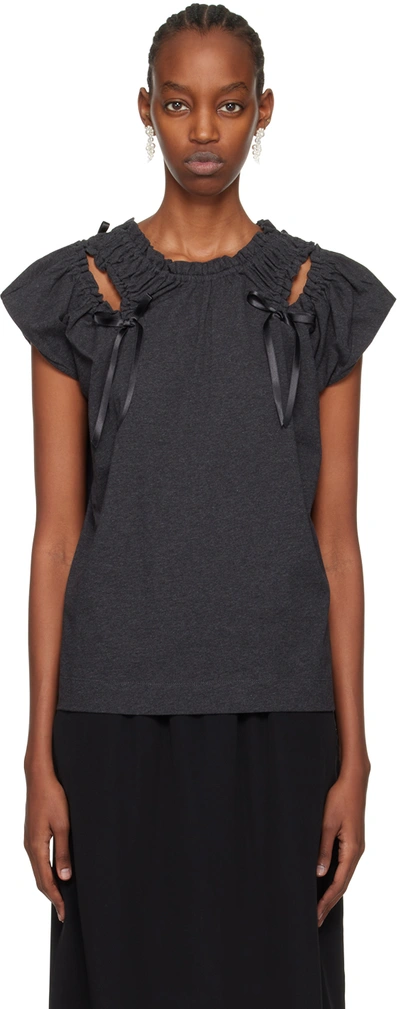 Simone Rocha Gray Shoulder Bite T-shirt In Charcoal