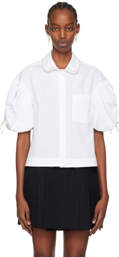 Simone Rocha Puff-sleeve Lace-trim Cotton Shirt In White