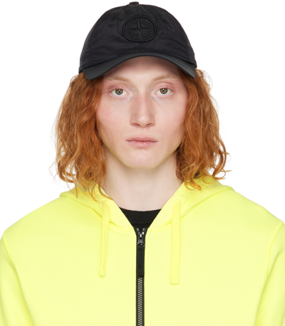 Stone Island Logo Nylon Baseball Cap In Black