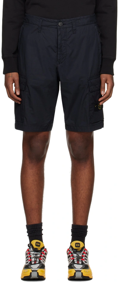 Stone Island Navy Patch Cargo Shorts In Blue