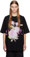 Open Yy Black Premium Rose T-shirt In Black