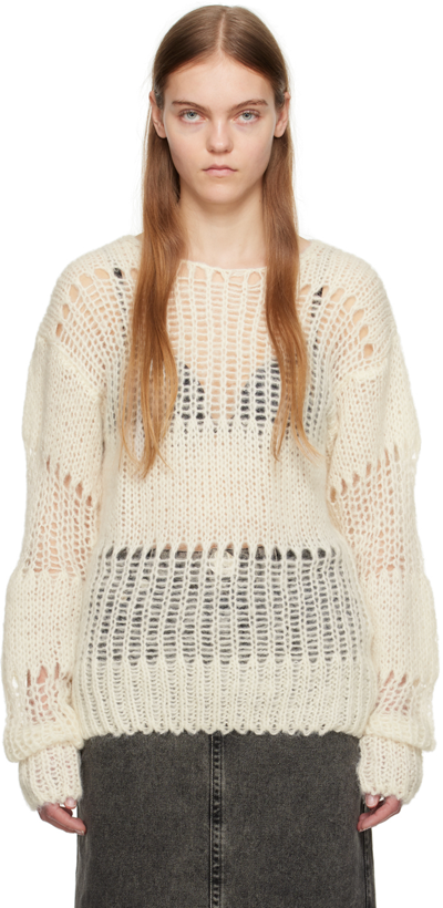 Open Yy Ssense Exclusive White Netted Sweater In Ivory