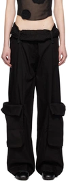 Open Yy Black Rolled Waist Cargo Pants In Black