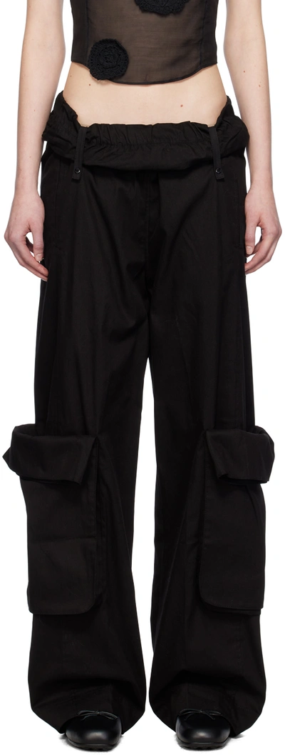 Open Yy Black Rolled Waist Cargo Pants