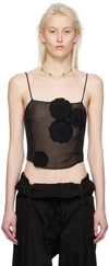 Open Yy Black Flower Appliqué Camisole In Black