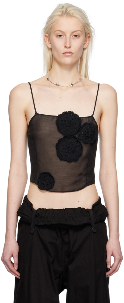 Open Yy Black Flower Appliqué Camisole