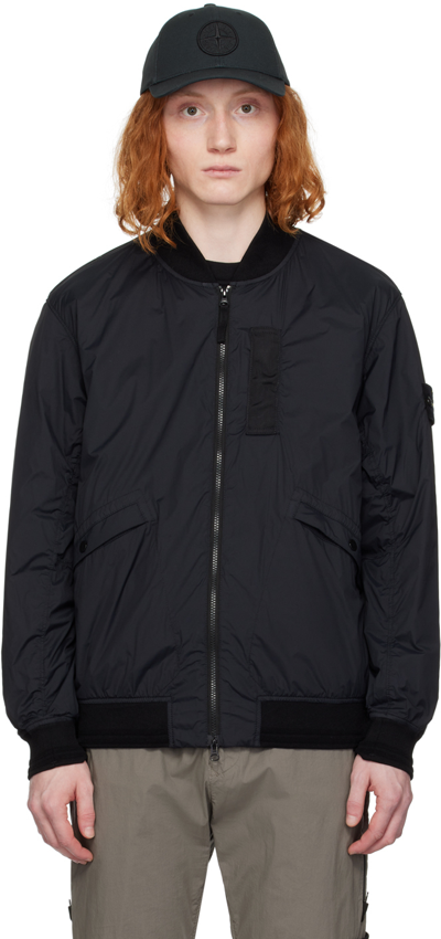 STONE ISLAND BLACK GARMENT-DYED BOMBER JACKET