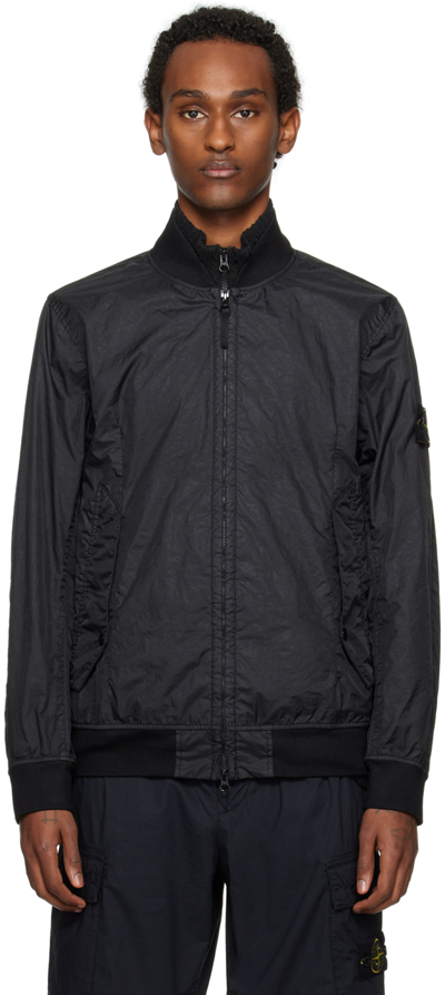 Stone Island Black Crinkled Bomber Jacket In V0029 - Black