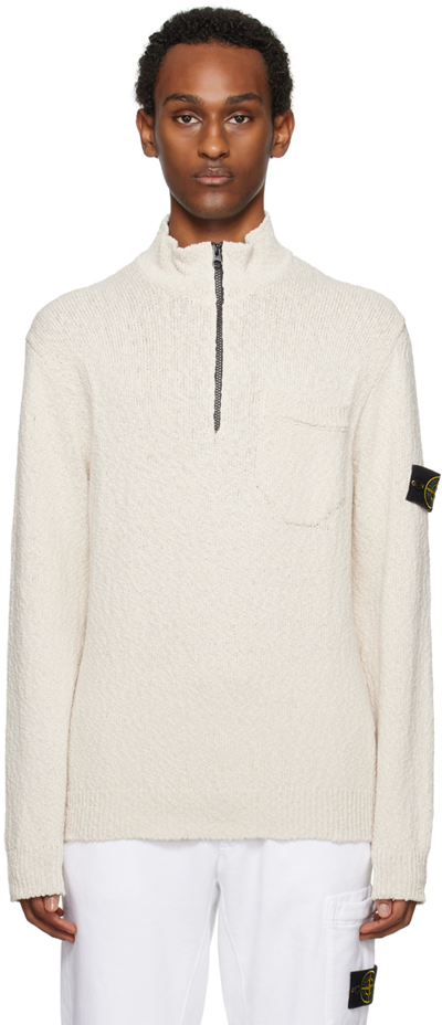 Stone Island Compass-motif Half-zip Sweatshirt In V0091 Natural Beige