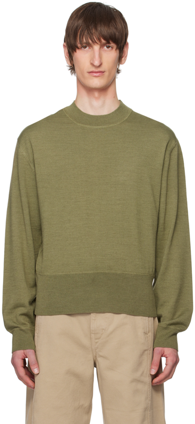 Lemaire Green Mock Neck Sweater In Gr619 Light Olive