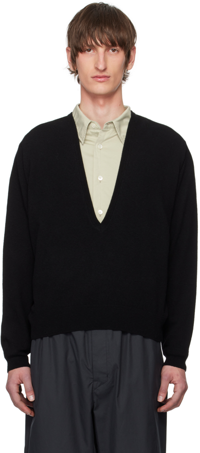 Lemaire Black Deep V-neck Sweater In Bk999 Black