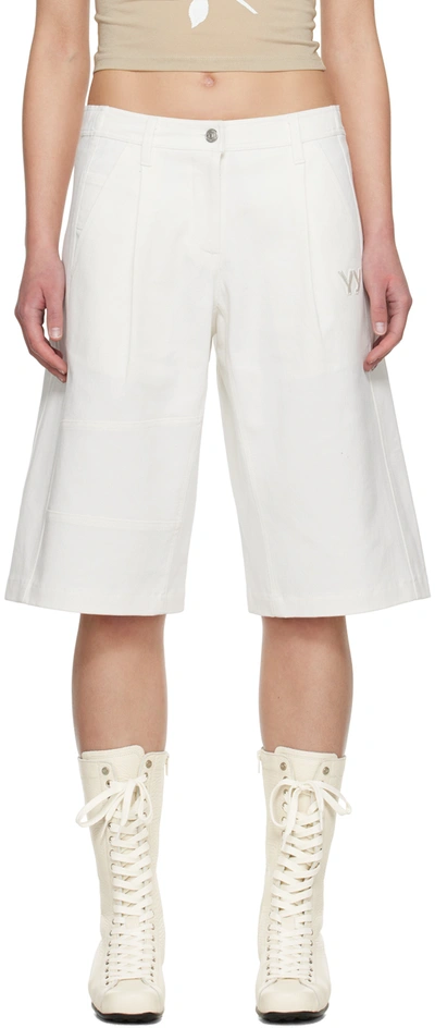 Open Yy White Midi Denim Shorts