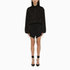 Attico Black Satin Mini Dress With All Over Logo In Black