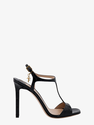Tom Ford Angelina Charm T-strap Leather Sandals In Black